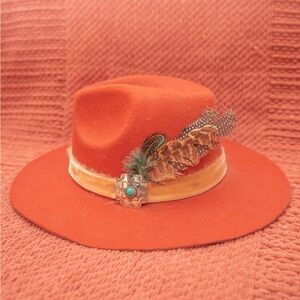 Western Rust Orange Feathered Women's Hat